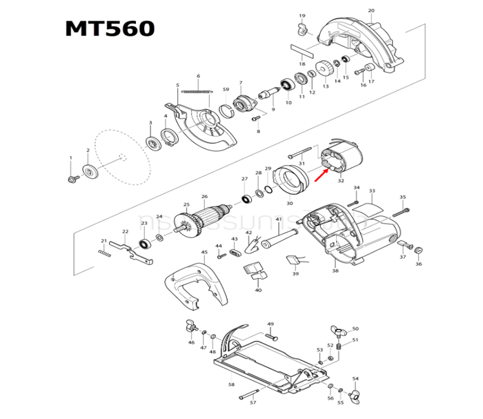 ฟิลคอยล์ เลื่อยวงเดือน Maktec MT560, MT580, MT582 M5802B Pn.593943-8 (แท้) ## (*)