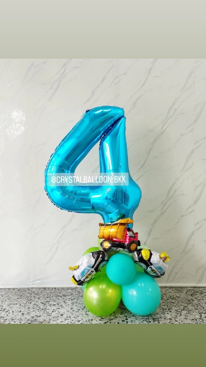 ลูกโป่ง วันเกิดเด็ก ฟอยล์ตัวเลข ขนาด 40" ตั้งฐาน 1 ชิ้น Theme รถ พร้อมตกแต่ง สามารถเปลี่ยนสีลูกโป่ง/เปลี่ยนสี-ฟอยล์ตัวเลข/เปลี่ยนฟอยล์ตกแต่งได้