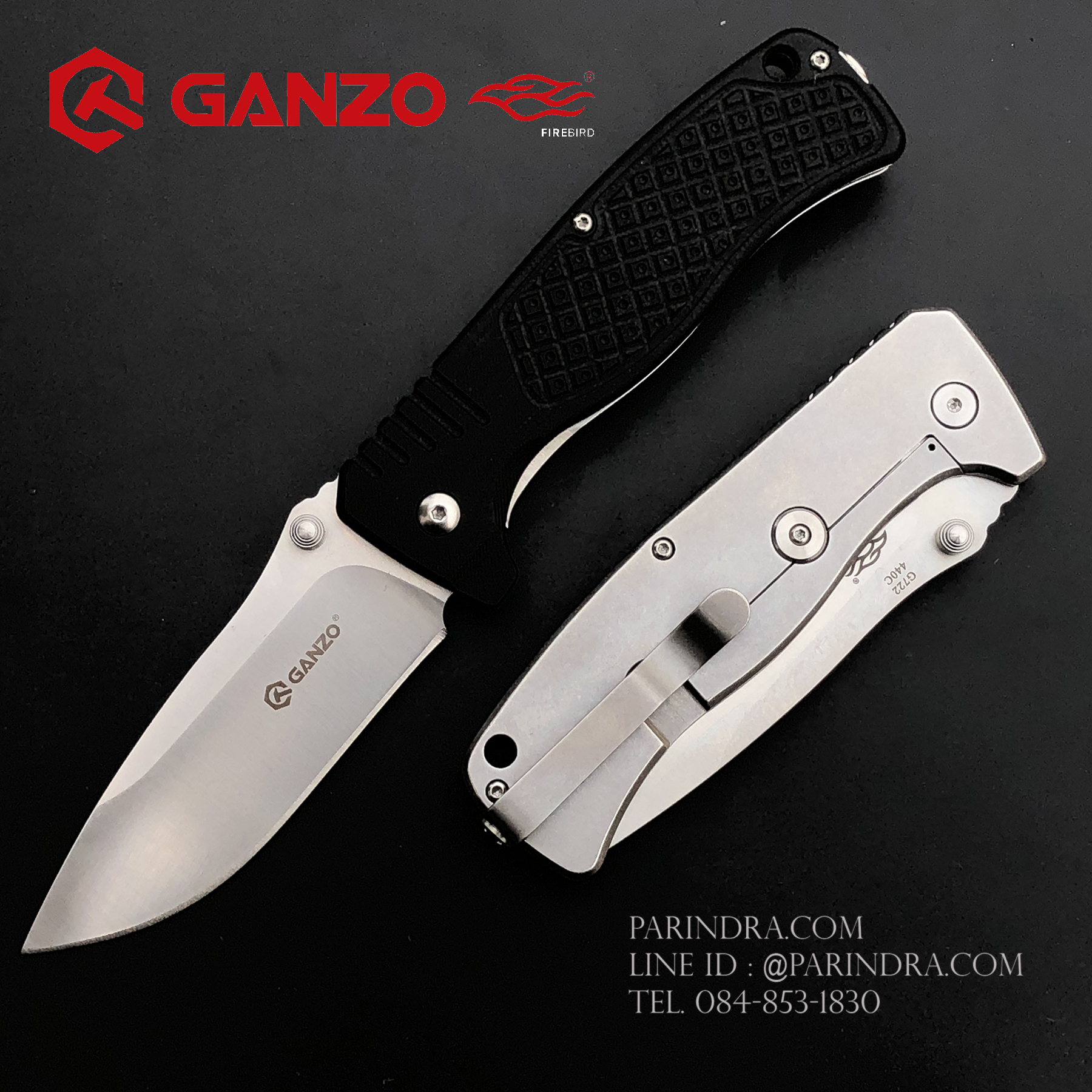 มีดพับ Ganzo กานโซ่ รุ่น G722 BK สีดำสนิท หนาถึก แข็งแกร่ง ของแท้ 100%