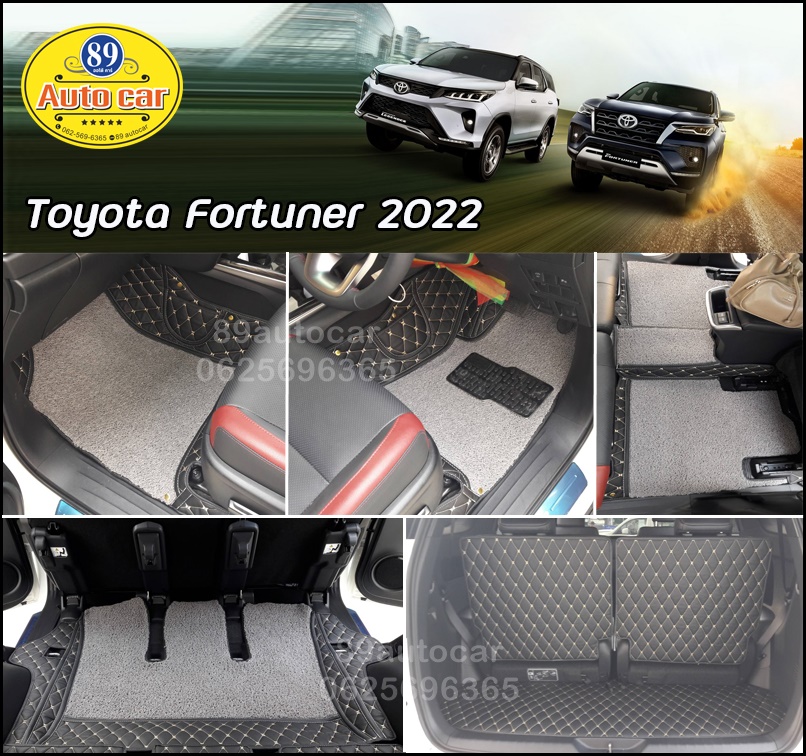 พรมรถยนต์ Toyota Fortuner 2022 ปูพรม8ดี สีดำด้ายทอง เย็บติด ไวนิลเทา