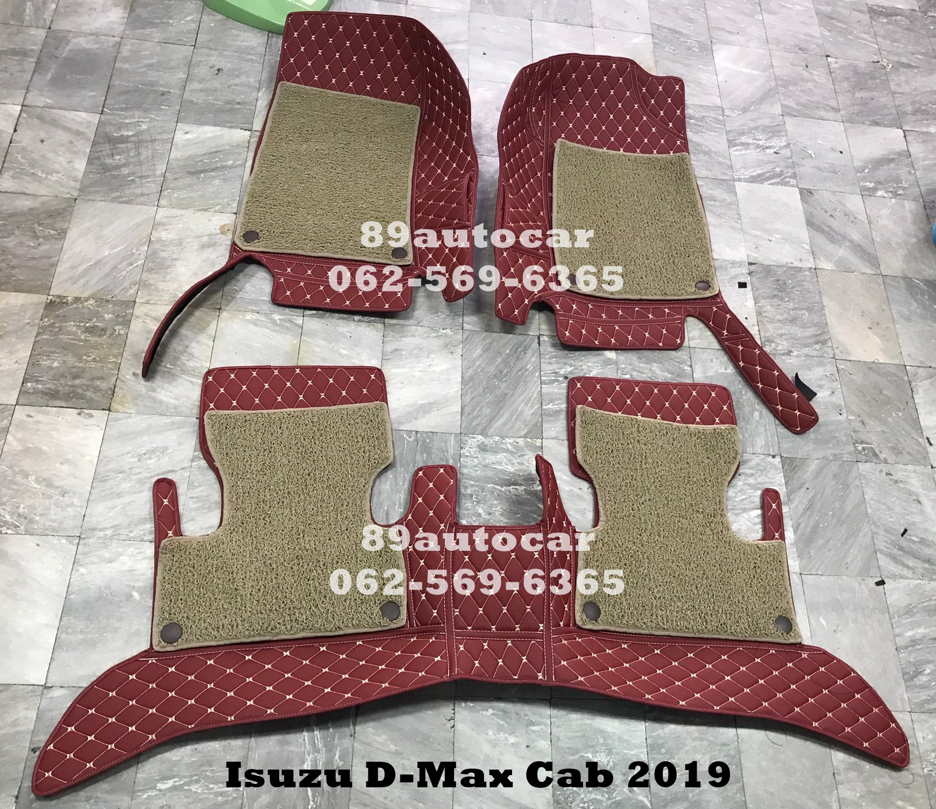 ร้านพรมรถยนต์ Isuzu D-Max Cab 2013-2019 ปูพรม7D สีแดงไวน์ + ไวนิลสีครีม เข้ารูป