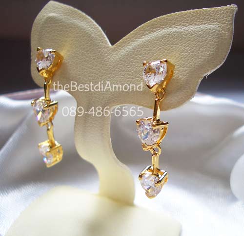 BE609+++ต่างหู 3 hearts+++ต่างหูเพชรรูปหัวใจ เป็นต่างหูระย้า ใส่ออกงานสวยมากๆๆ แบบเรียบ หรู อยู่ได้นาน ไม่มีล้าสมัย