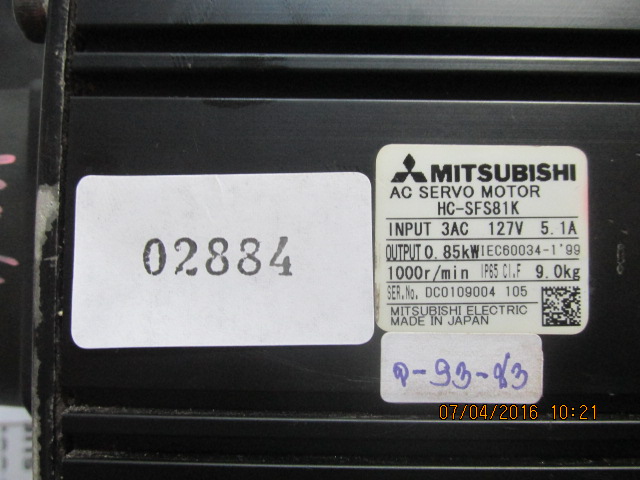 SERVO MOTOR “ MITSUBISHI ” รุ่น HC-SFS81K