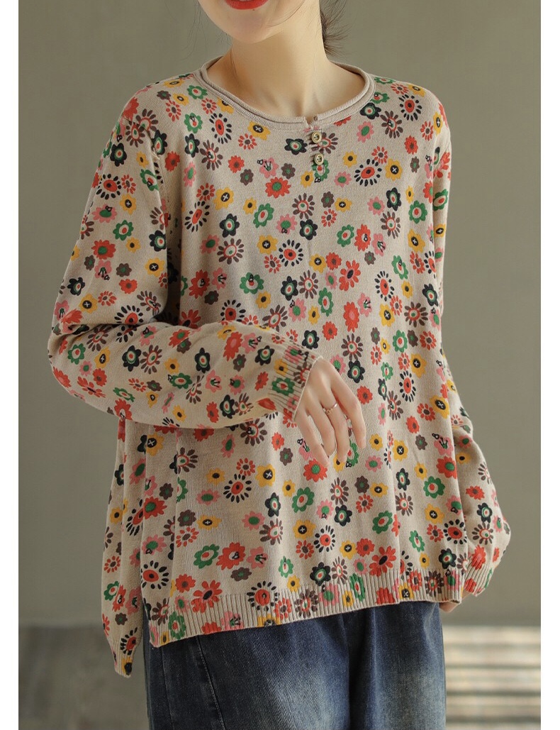 เสื้อยืดไหมพรมลายดอกไม้