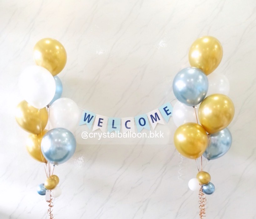 ลูกโป่ง Welcome Baby ลูกโป่งช่อ 7ลูก 1ช่อ พร้อม ป้ายธง 7 ตัวอักษร พร้อมตกแต่ง สามารถเปลี่ยนสีลูกโป่ง/เปลี่ยนข้อความ/เปลี่ยนขนาด/เปลี่ยนสี-ป้ายธงได้
