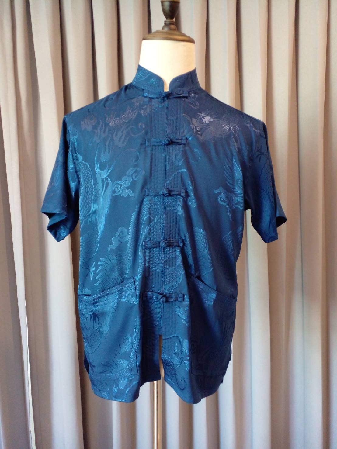 Pre-order ชุดจีน เสื้อจีนชาย แขนสั้น สีน้ำเงิน