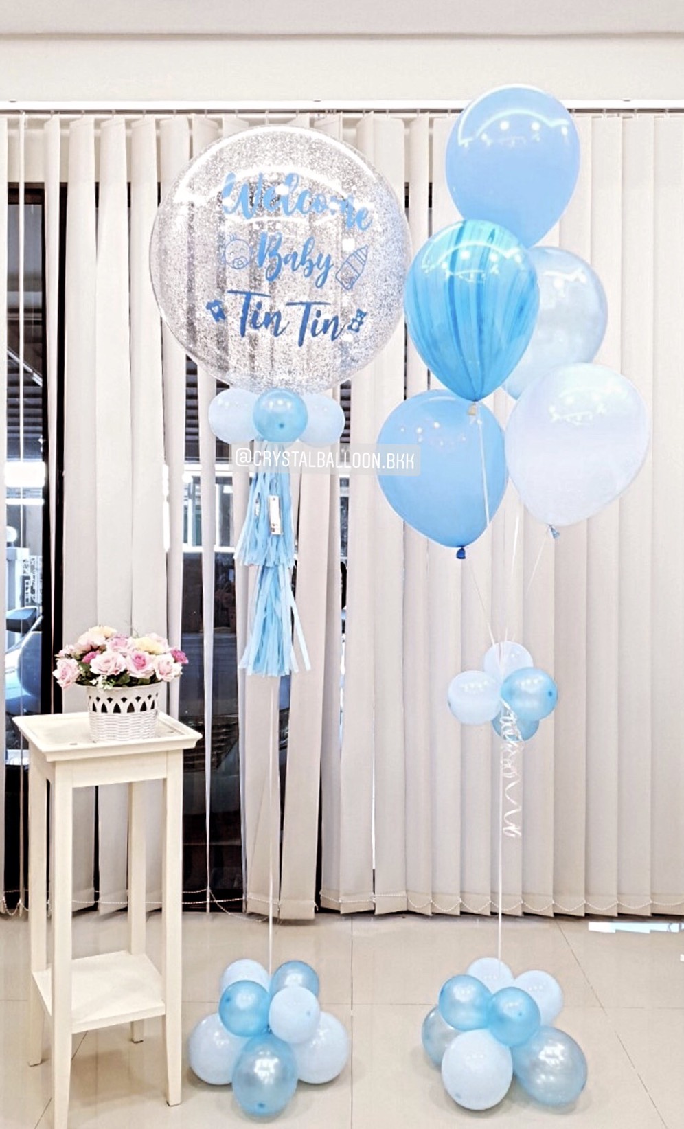 ลูกโป่ง Welcome Baby Boy Bubble ขนาด 24" Theme สีพาสเทล พร้อมตกแต่ง ช่อลูกโป่ง 1 ช่อ,ลูกโป่งลายหิน USA 1 ลูก สามารถเปลี่ยนสีลูกโป่ง/เปลี่ยนข้อความ/เปลี่ยนขนาดได้