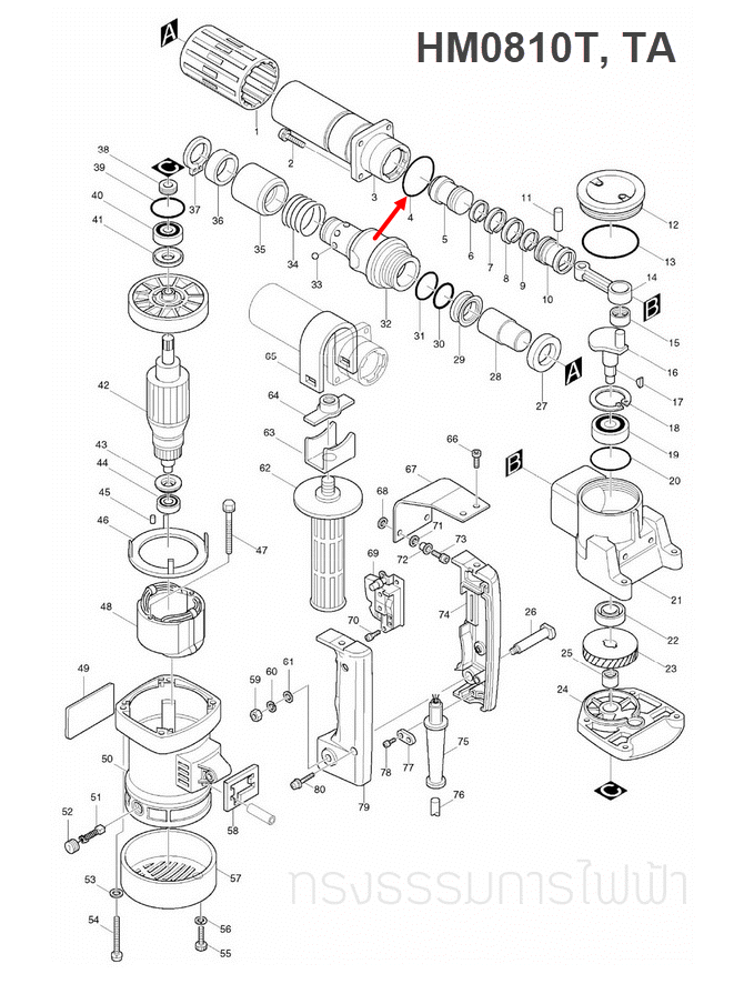 โอริง สกัดไฟฟ้า Makita HM0810 [#5], HM0810T, TA [#4] Pn.213554-0 (แท้) ##