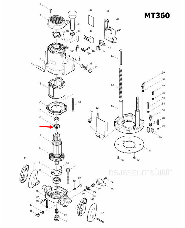 INSULATION WASHER เราท์เตอร์ Maktec มาคเทค, Makita มากีต้า MT360, MT362, M3600, M3600B [#8] Pn.681666-1 (แท้) ##