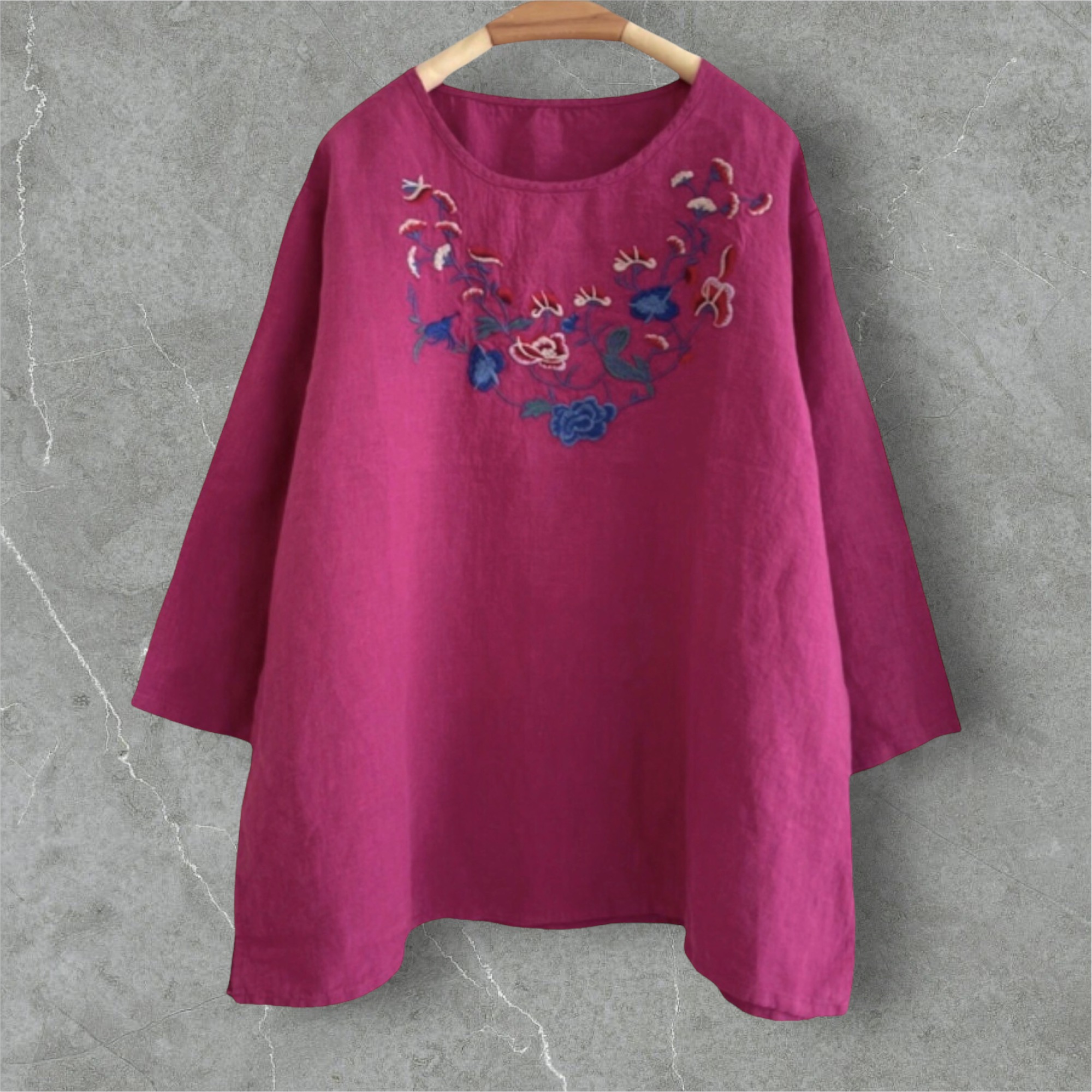 เสื้อผ้าลินินลายปักแขนสามส่วน