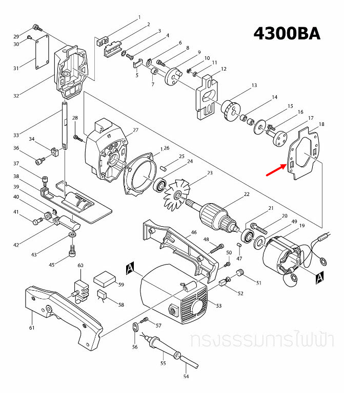 ปะเก็น เลื่อยจิ๊กซอว์ Makita-มากีต้า 4300BA, 4300BV [#18] Pn.442082-0 (แท้) ## (*)