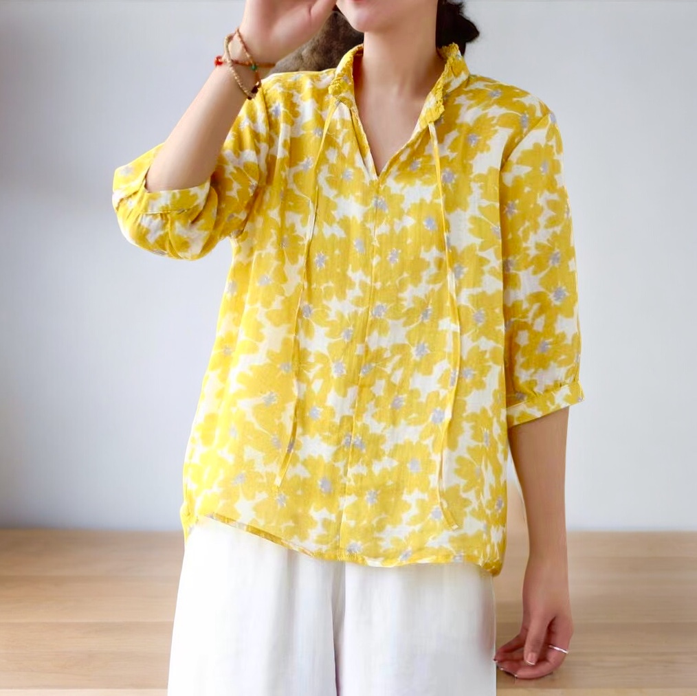 เสื้อผ้าลินินลายดอกไม้