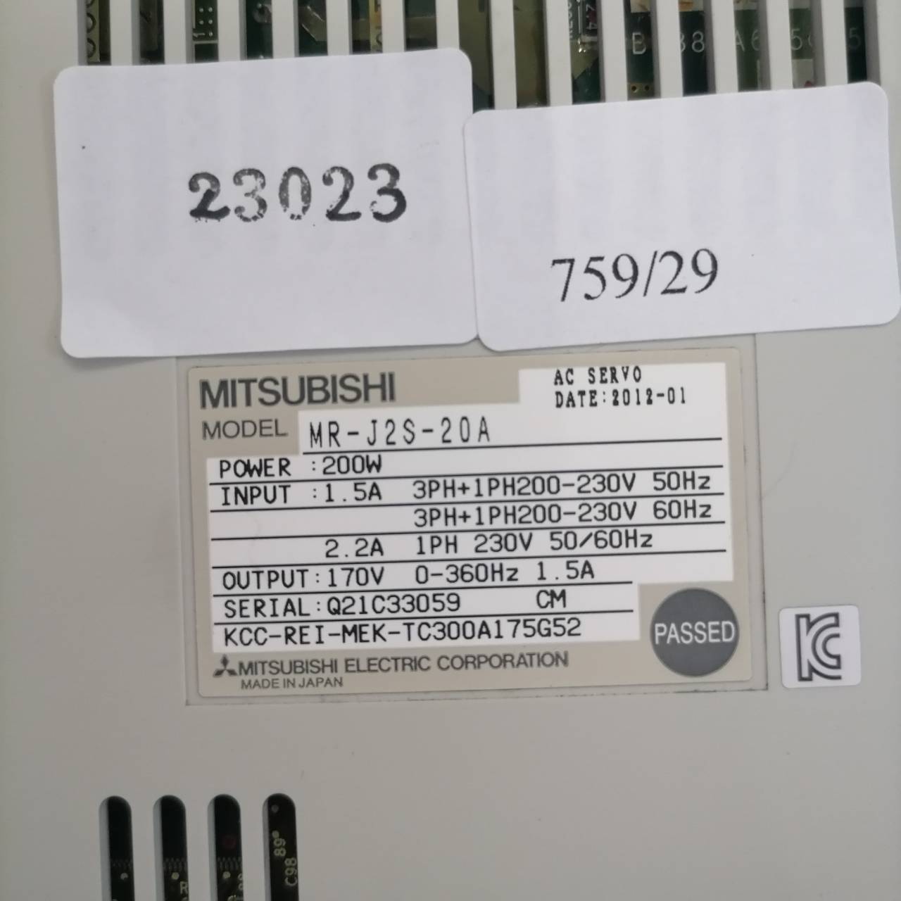 SERVO DRIVE “ MITSUBISHI ” รุ่น MR-J2S-20A