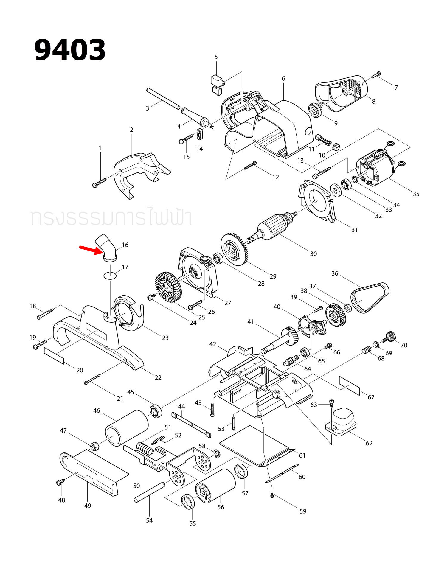 DUST NOZZLE เครื่องขัดสายพาน Makita 9403 [#16] Pn.416497-7 (แท้) ##