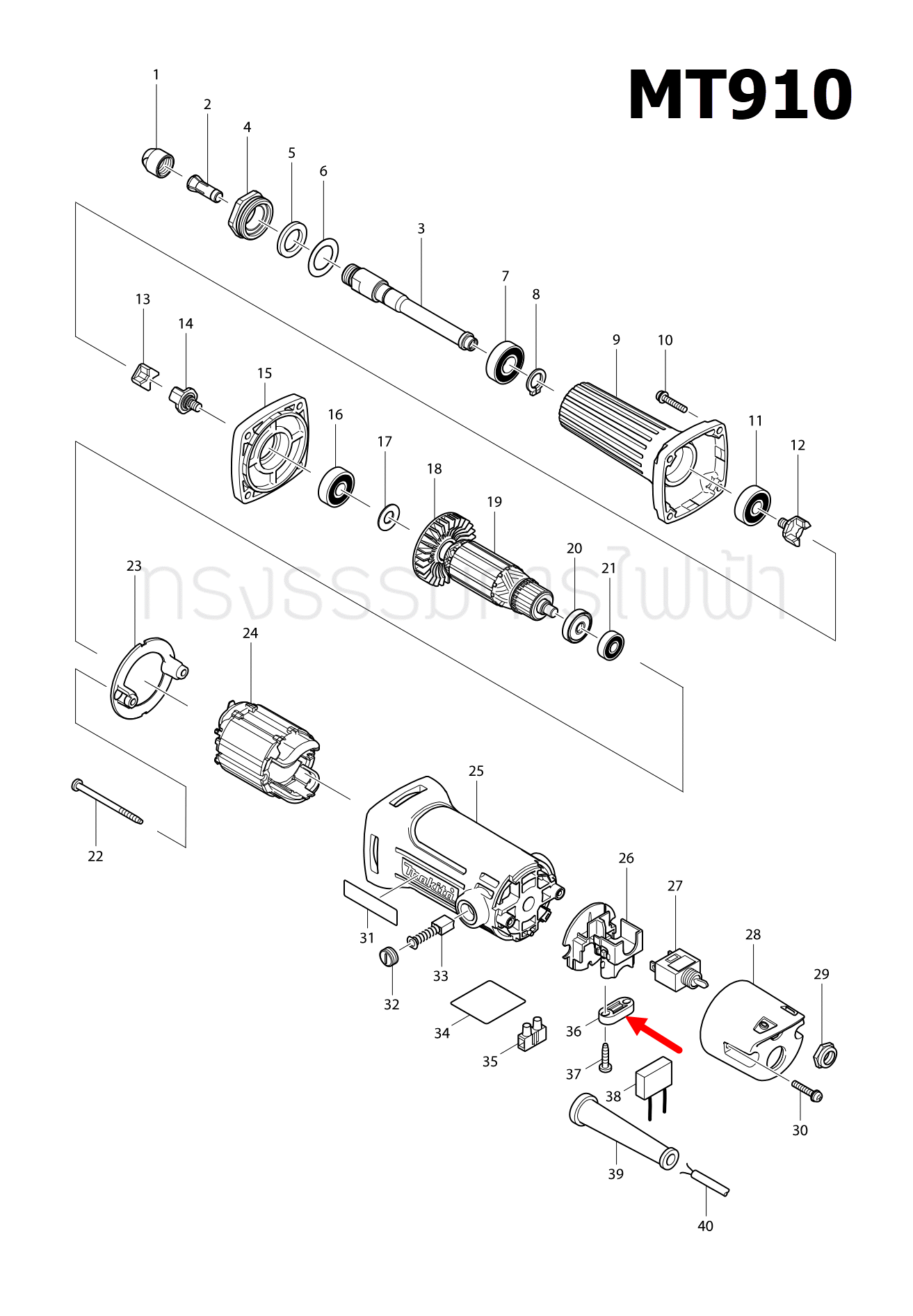 STRAIN RELIEF Maktec มาคเทค, Makita มากีต้า MT650 [#19], MT651 [#25], MT813 [#43], MT910 [#36], M1100, M1100KX1B, VC3210L [#35], M3600, M3600B [#38], 4327, 4329 [#54], M4101B, M6002, M6002B [#20], M6500, M6500B Pn.687124-5 (แท้) ##
