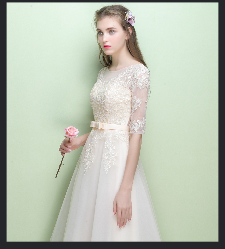 Pro-order เดรส สีครีม แขนยาว ปาดไหล่ ลูกไม้ ถ่ายพรีเวดดิ้ง (ซิปหลัง)