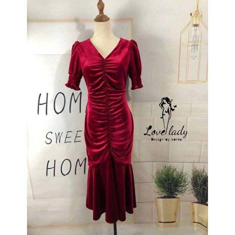 พร้อมส่ง เดรสยาว เดรสสีแดง ทรงหางปลา ใส่แล้วสวยหุ่นเพรียว เดรสคริสมาส