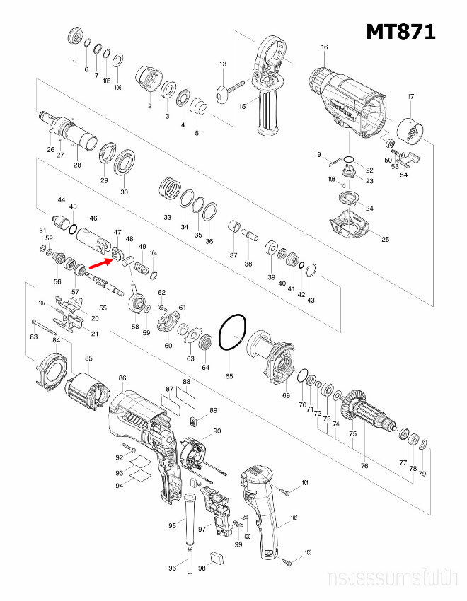 GUIDE PLATE สว่านโรตารี่ Maktec มาคเทค, Makita มากีต้า MT870, MT871, M8701, M8701B [#47] Pn.346036-8 (แท้) ##(*)