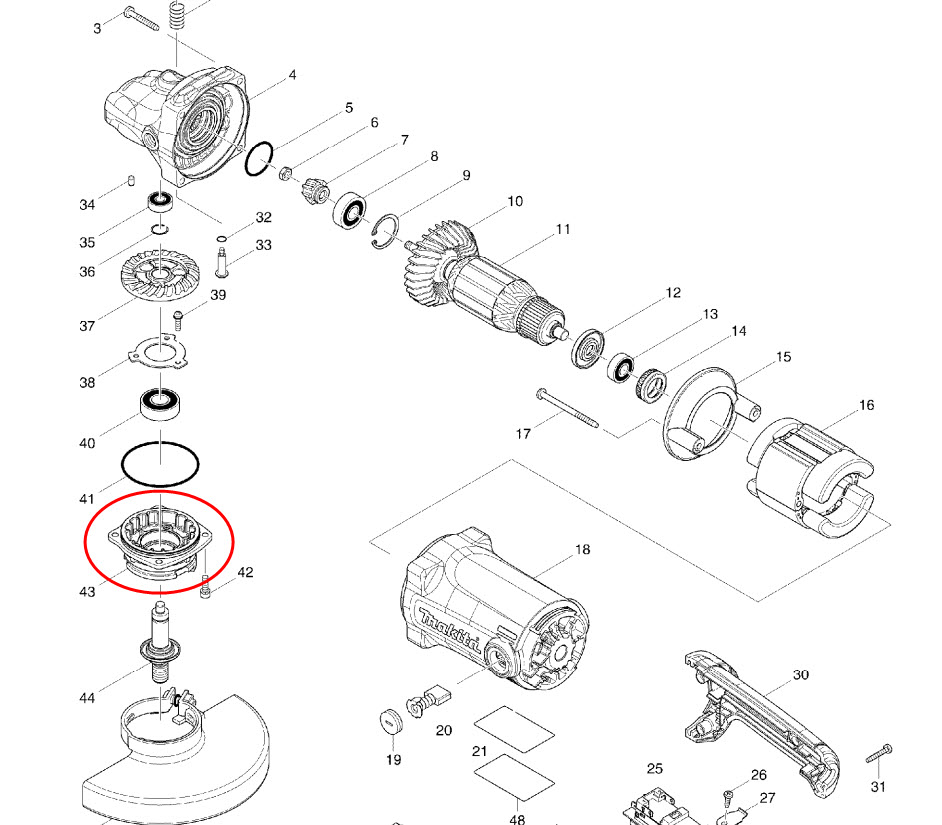 ฝาปิดลูกปืน หินเจียร Makita รุ่น GA7050, GA9050 #43 Pn.318523-7(แท้) #C3