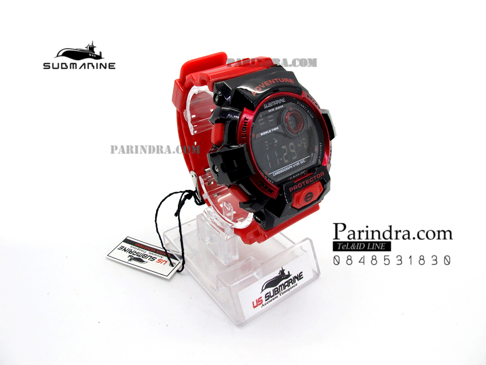 นาฬิกา US submarine TP1329M สีแดง-ดำ พื้นหลังดำ ระบบดิจิตอล สายซิลิโคนผิวมัน