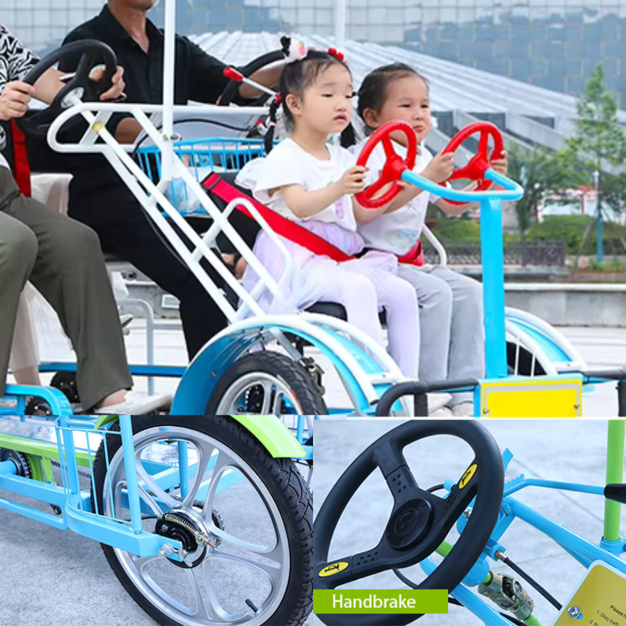 จักรยาน Surrey Bike 4 ล้อ 3 แถว 9 ที่นั่ง – Favorite FO-3 | กรอบเหล็กคาร์บอนหนา ทนสนิม สีสันสดใส | จักรยานปั่นกลุ่มสำหรับครอบครัวและท่องเที่ยว