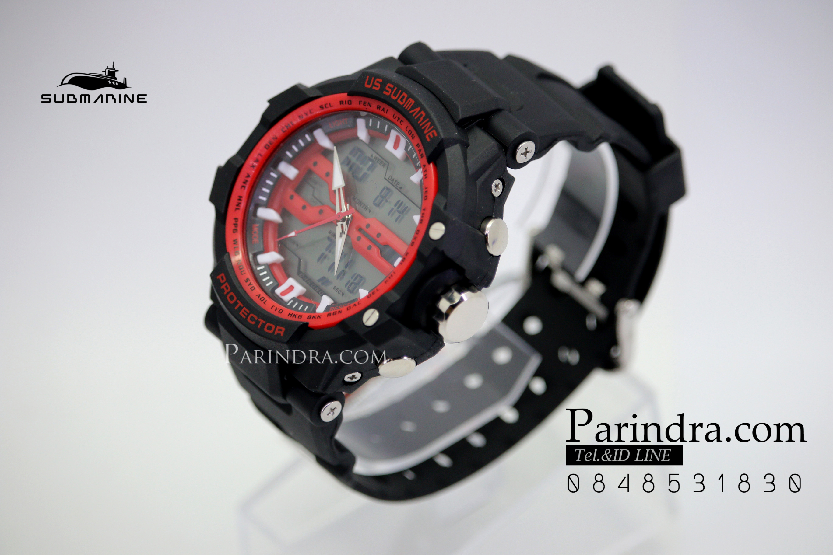 นาฬิกา US submarine Protector รุ่น TP3152M สีดำแดง พื้นหลังเทา