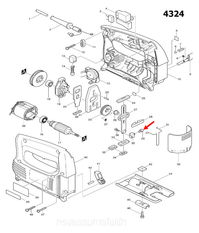 น็อต M4x8 จิ๊กซอว์ Makita-Maktec 4323 [#12], 4324, MT431 [#29], M4301B, 4300BA Pn.922107-1 (แท้)##