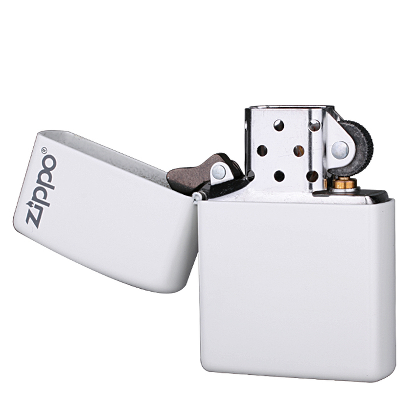 ไฟแช็ค Zippo แท้ " Zippo 214ZL Logo White Matte Finish Lighter " แท้นำเข้า 100%