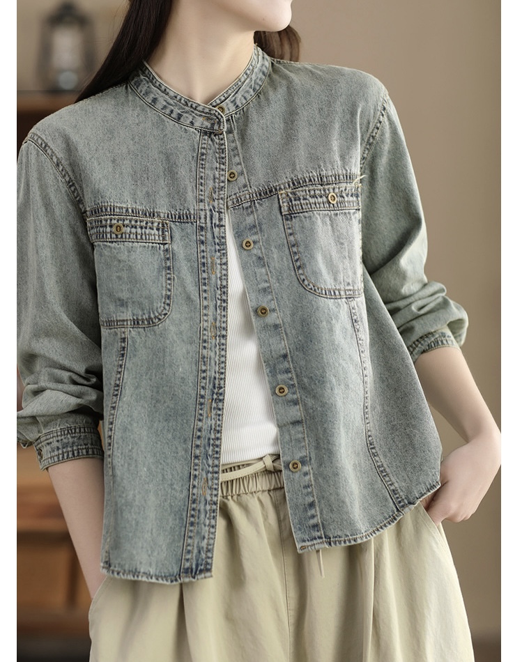 เสื้อ/เสื้อคลุมยีนส์แต่งกระเป๋า