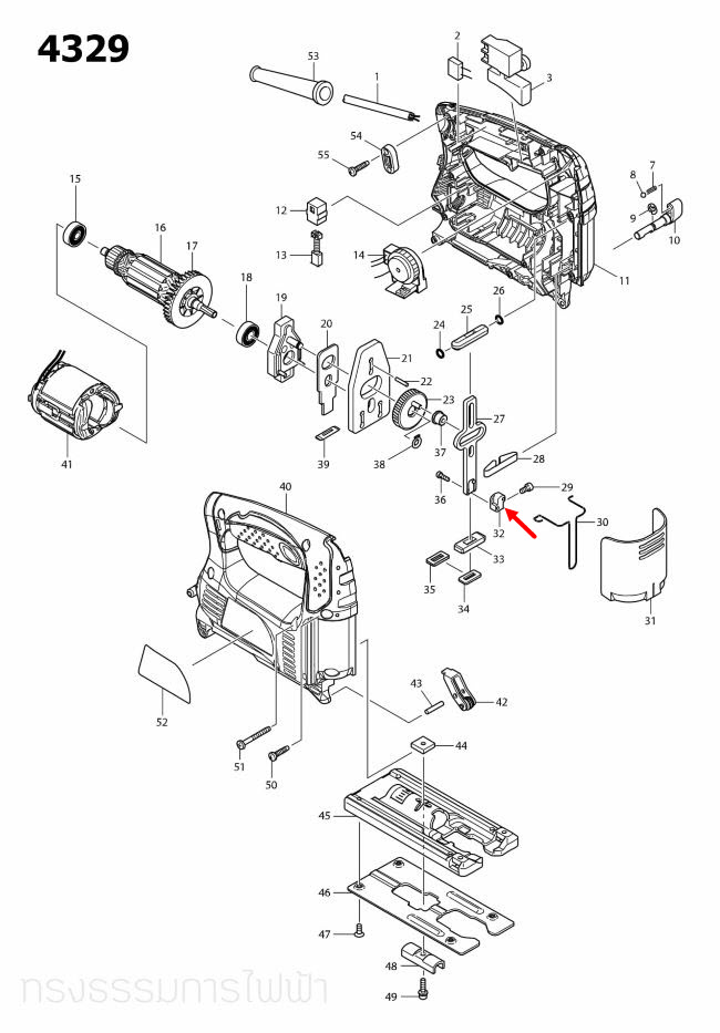 BLADE CLAMP เลื่อยจิ๊กซอว์ Maktec-Makita MT431, 4327, 4329, M4301, M4301B [#32] Pn.313140-8 (แท้)
