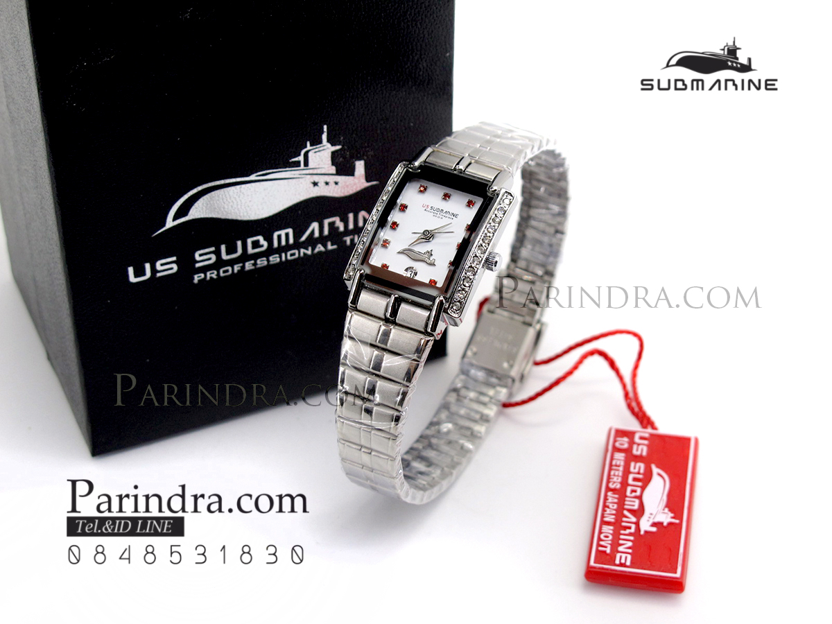 นาฬิกา U.S. submarine รุ่น S1015L สีเงินหน้าปัดสีขาวกรอบคริลตัล