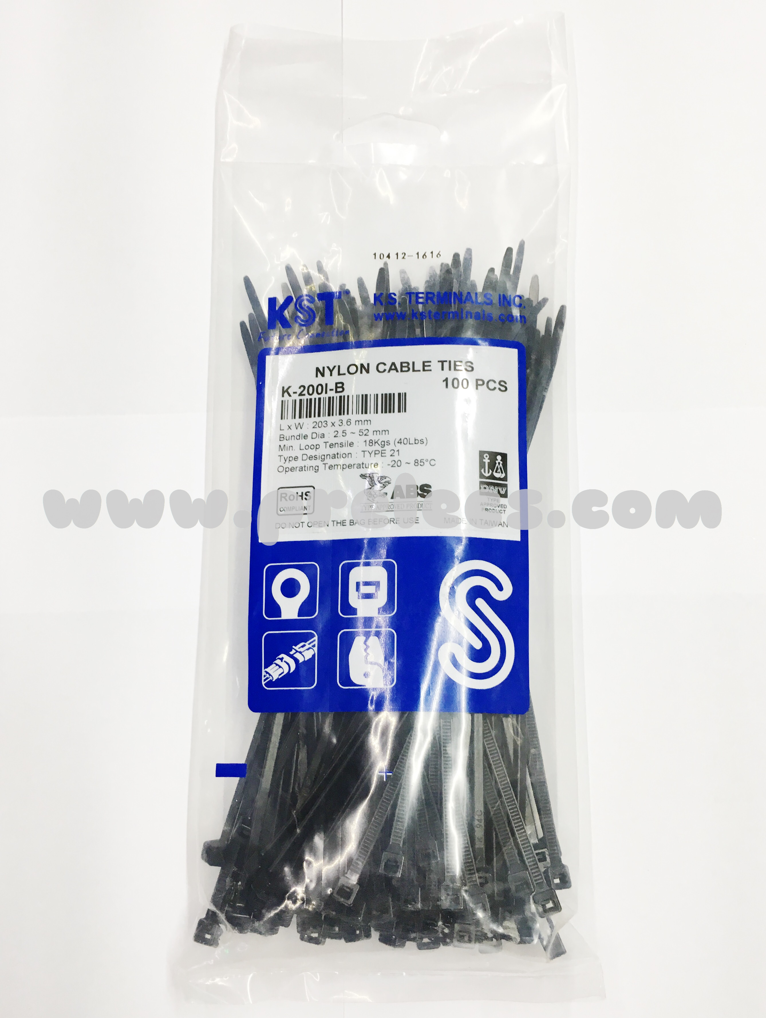 Cable Tie ยี่ห้อ KST (TAIWAN) 8นิ้ว สีดำ