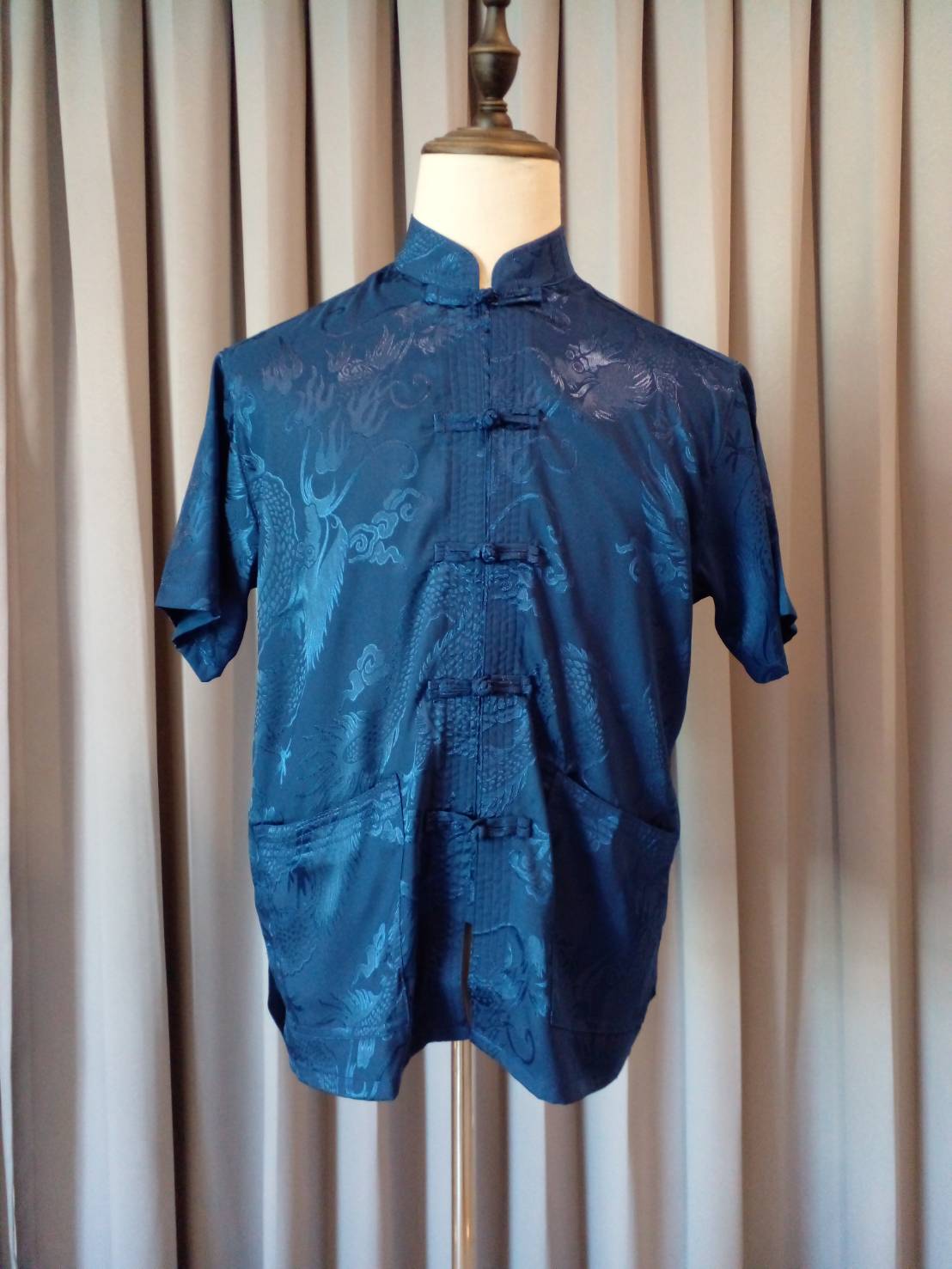 Pre-order ชุดจีน เสื้อจีนชาย แขนสั้น สีน้ำเงิน