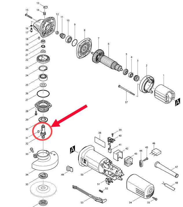 #WK01 ลิ่มล็อคเฟือง, ลิ่มล็อคปลายทุ่น หินเจียร4" Makita-Maktec MT954, MT958, 9500NB และรุ่นอื่นๆ