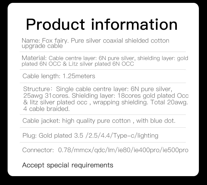 Hakugei Fox Fairy สายอัพเกรดหูฟัง 6N Pure Silver Handmade ระดับเทพ