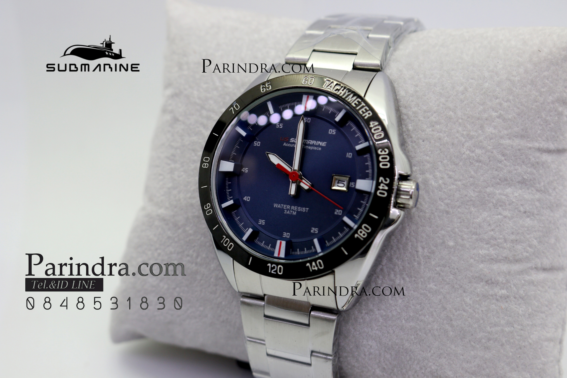 นาฬิกา US submarine แสตนเลนแท้สีเงิน รุ่น J124MD หน้าปัดน้ำเงินเข้ม