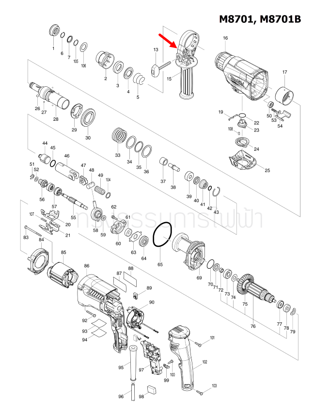 GRIP 34 สว่านโรตารี่ Maktec มาคเทค, Makita มากีต้า MT870, MT871, M8701, M8701B [#15] Pn.452985-0 (แท้) ##