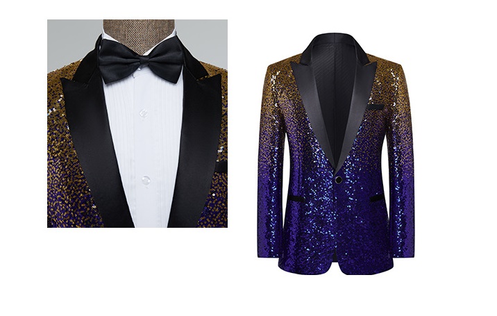 พร้อมเช่า เสื้อสูทชาย สูทแฟชั่น สูทกลิตเตอร์ ไล่สี สีชมพูทอง