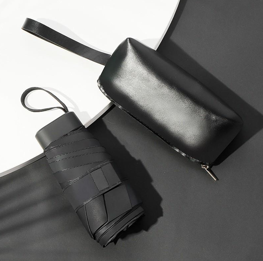 ร่มพับมินิ 5 ตอน 19 นิ้ว 6 ก้าน พร้อมกระเป๋าหนัง PU หูหิ้ว