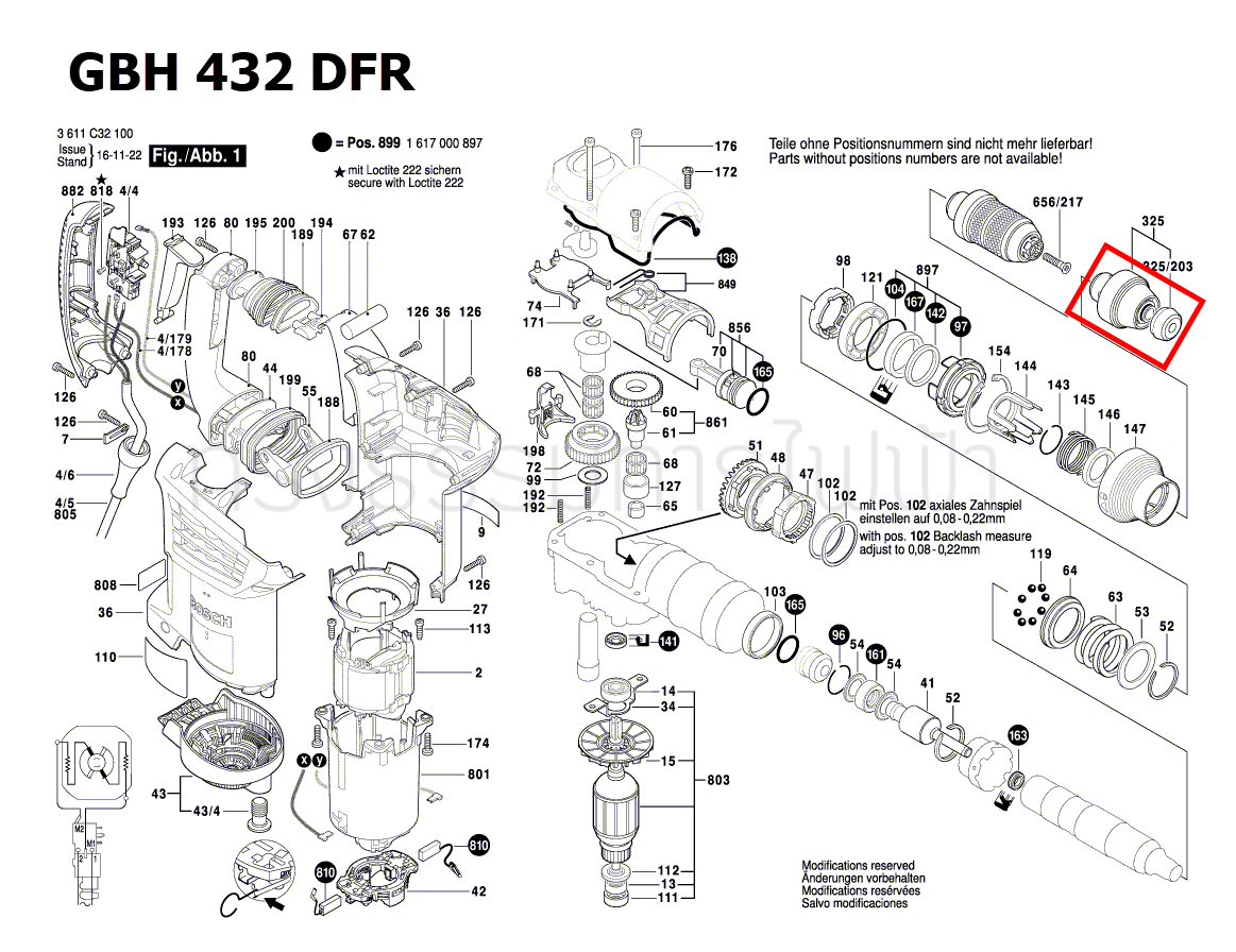 หัวจับดอก สว่านโรตารี่ Bosch บอช GBH4-32DFR [#325] Pn.1619P10517 (แท้) ##