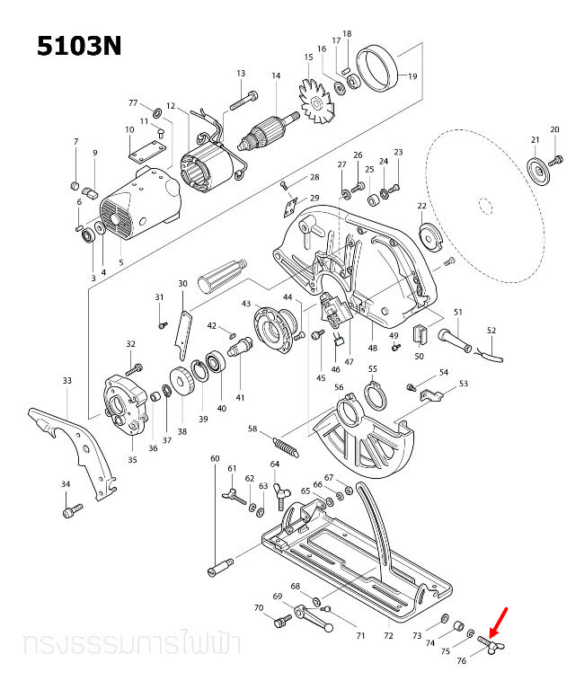 น๊อตหางปลา M6X25 เลื่อยวงเดือน Makita มากีต้า 3501N [#45, #68], 5103N [#76], 5401N [#68], 5402 [#76] Pn.924336-2 (แท้) ##