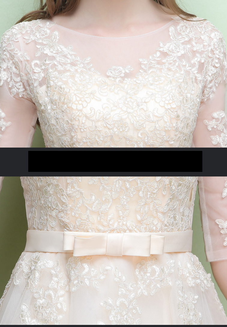 Pro-order เดรส สีครีม แขนยาว ปาดไหล่ ลูกไม้ ถ่ายพรีเวดดิ้ง (ซิปหลัง)