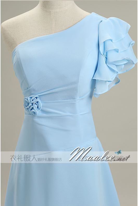 พร้อมเช่า ชุดราตรีสั้น สีฟ้าอ่อน ชุดเพื่อนเจ้าสาว Blue-001F