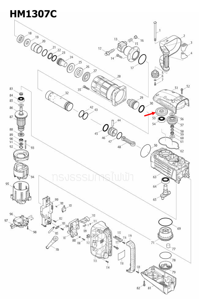 HELICAL GEAR 47 สกัดไฟฟ้า Makita มากีต้า HM1307C [#53] Pn.227709-1 (แท้) ##