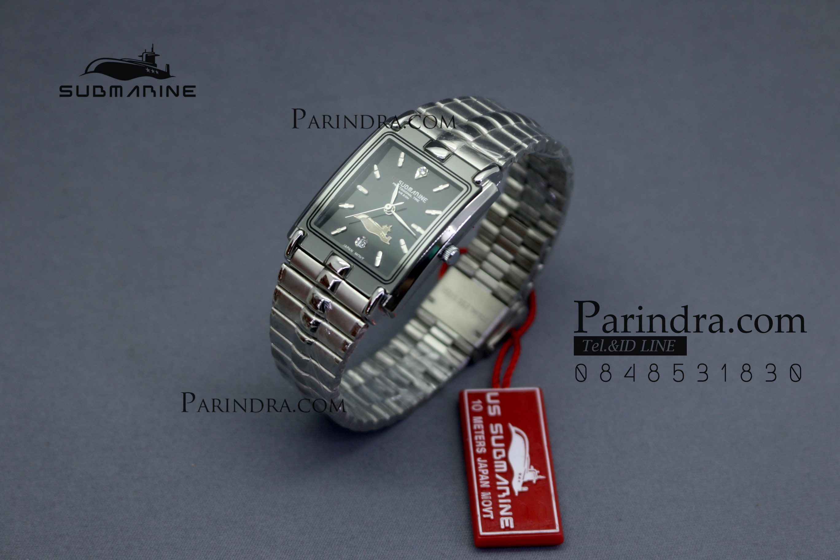 นาฬิกา U.S. submarine รุ่น SUB1014M เรือนใหญ่ สายสแตนเลสสีเงินหน้าปัดดำ