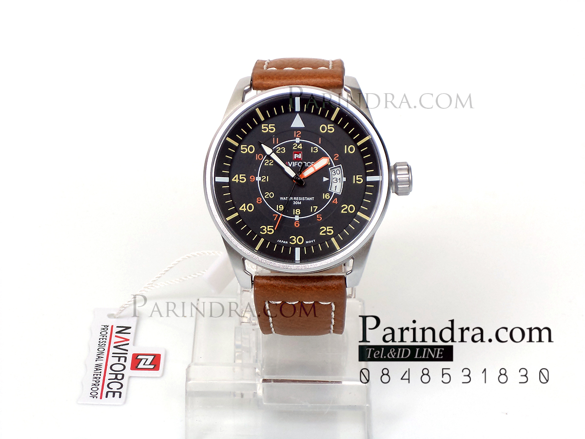 นาฬิกา Naviforce รุ่น NF9044M สายหนังสีน้ำตาล แท้ 100%
