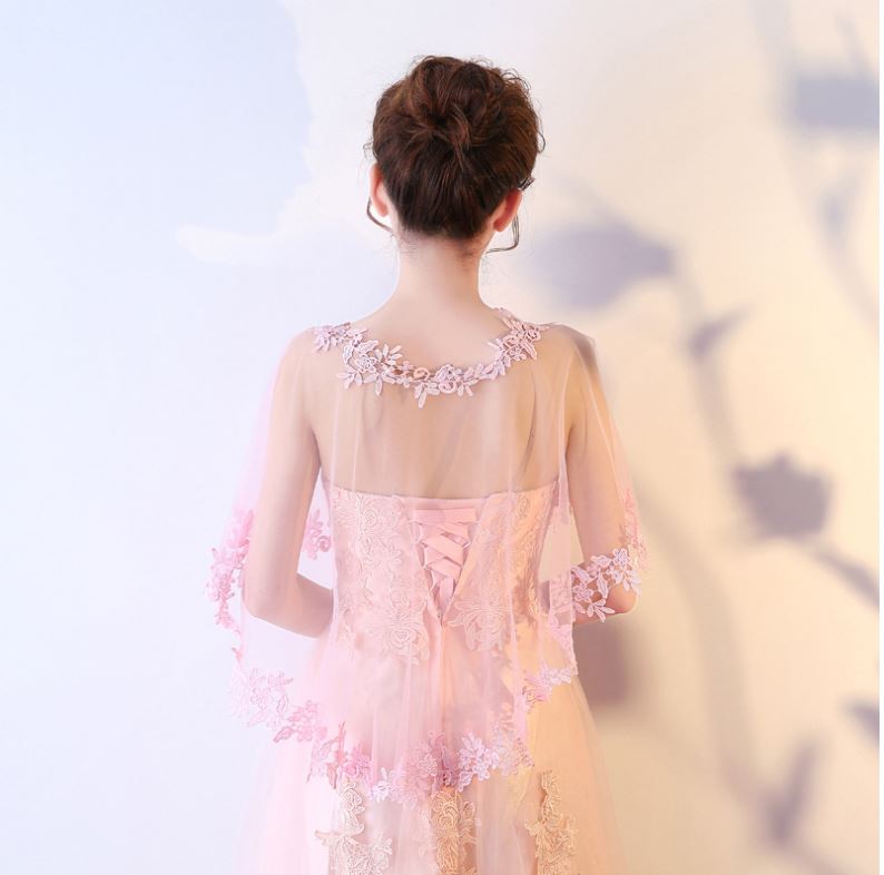 พร้อมส่ง เสื้อคลุมชุดราตรี ตาข่ายลูกไม้ สีโอโรส สวยหรู