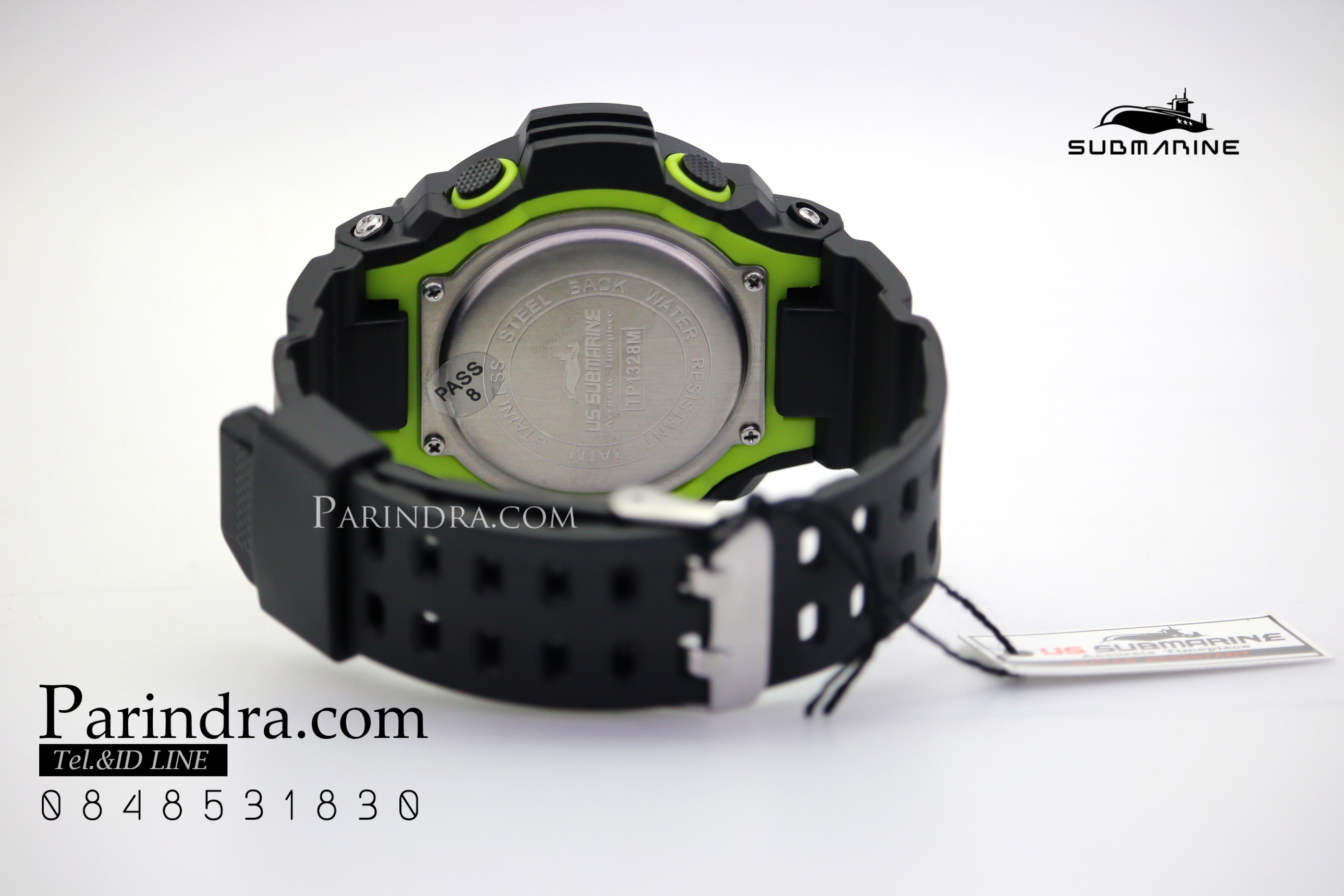 นาฬิกา US submarine รุ่น TP1328M สีดำตัดเขียว พื้นหลังดำ