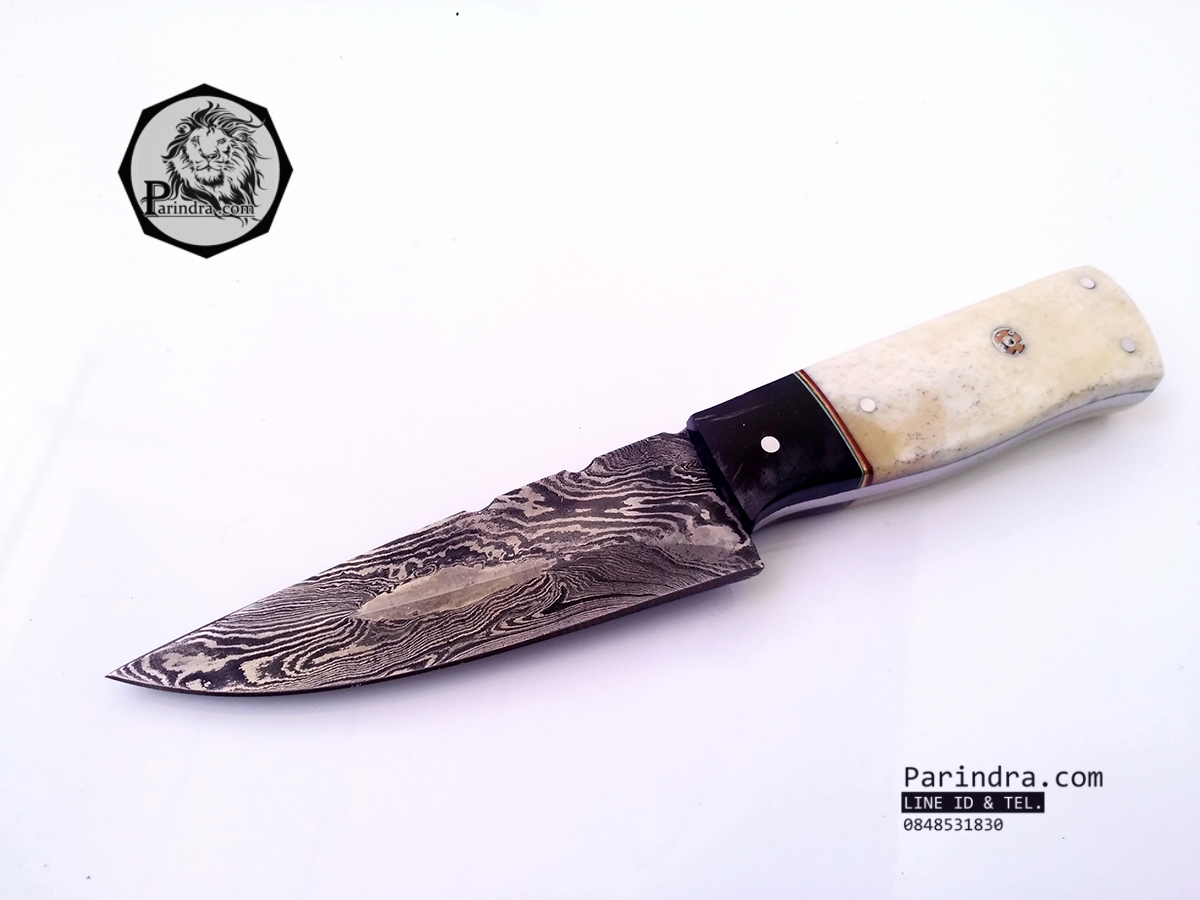 มีดดามัสกัส ทรงมีดแล่ (Damascus) ด้ามกระดูกอูฐและเขาวัว ขนาด 7.5 นิ้ว ตีพับ 200 ชั้น นำเข้าจาก ปากีสถาน DPK007
