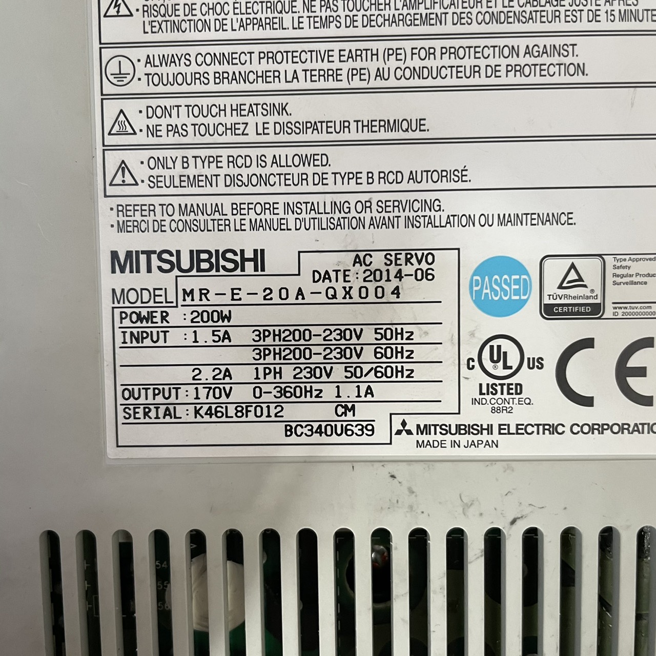 MR-E-20A-QX004 SERVO DRIVE " MITSUBISHI "